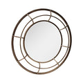 PARISLOFT 28" Geometric Metal Round Wall Mirror,Sunburst Mirror Wall Decor for Living Room,Antique Bronze