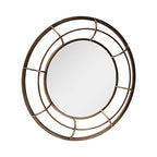 PARISLOFT 28" Geometric Metal Round Wall Mirror,Sunburst Mirror Wall Decor for Living Room,Antique Bronze