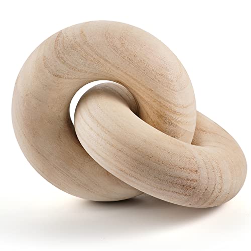 Wood Chain Decor, 2-Link Decorative Chain Hand Carved Boho Wood Knot Decor for Bookshelf Desk Living Room Coffee Table Farmhouse Decorative Ornament (Natural)