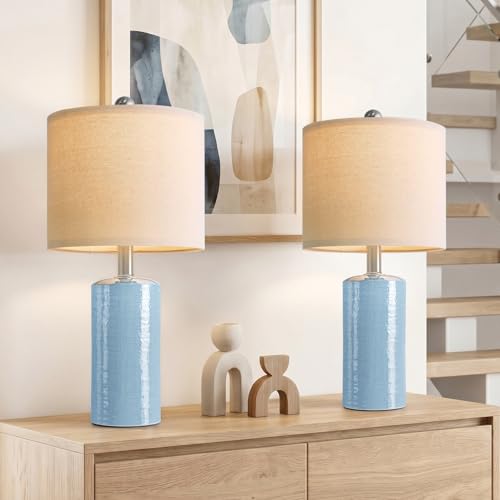 G-SAFAVA 20.5" Small Table Lamps for Living Room Lamp Set of 2 Ceramic Lamps for Bedroom Bedside Lamps Modern Boho Lamps for Night Stands Farmhouse Nightstand Lamp Side End Table Lamp, Light Blue - color: Light Blue