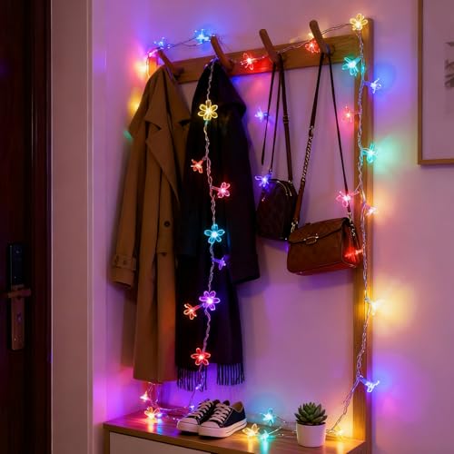JACUXLSS Flower Fairy String Lights, 33ft 100 LED Cherry Blossom Plug in Easter Christmas Tree Hanging Décor Lamp, Garden Bedroom Indoor Decorations for Fence, Wedding Birthday Party (Multicolor) - color: Multi-colored Flower Lights