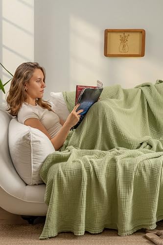 Muslin Blanket - Pure 100% Turkish Cotton Airy Soft Light Versatile Gauze Throw Blanket for Bed, Couch, Sofa (Sage Green, Queen XL Size (95" x 95" inch)) - color: Sage Green, size: Queen XL Size ( 95" x 95" inch )