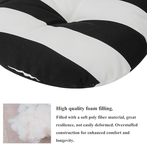 FUNHOME 15"x15"x4" Bistro Chair Cushion Set of 2, Water Repellent Round Outdoor Chair Cushions with Ties, Patio Tufted Chair Pads for Home Garden (Black White Stripe) - color: Black White Stripe