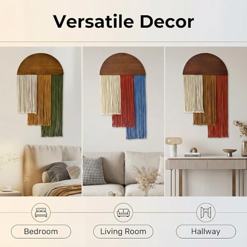 HISBO 2 Pcs Boho Macrame Wall Hanging, Tie-Dye Tapestry, Three-color woven tapestry, Modern Chic Wall Decor, for Apartment Dorm Living Room Bedroom Nursery Backdrop 17.7" W X 29.5" L, Blue and Green - color: white, red, blue, brown, cyan