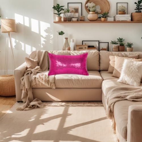 ShinyBeauty Hot Pink Throw Pillow Covers 12X20 Inches Set of 2, Rectangle Pillow Cover, Sequin Fuchsia Pillow Cases for Couch,Sofa,Bed,Living Room Pillows Home Decorations - color: Hot Pink, size: 20" x 12" (Pack of 2)