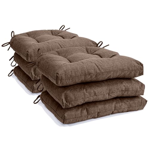 Chair Cushions for Dining Chairs Set of 6, Non Slip Indoor Kitchen Chair Cushions with Ties, Tufted Memory Foam Seat Chair Pads, 17" x 16" x 3", Dark Coffee - color: Dark Coffee, size: Pack of 6