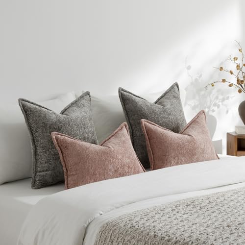 DEZENE Pack of 2 Pink Decorative Throw Pillow Covers 12x20 Cozy Soft Chenille Boho Accent Vintage Farmhouse Rectangular Lumbar Couch Pillow Covers for Home Decor Bed Sofa Living Room - color: Dusty Pink, size: 20" x 12" (Pack of 2)