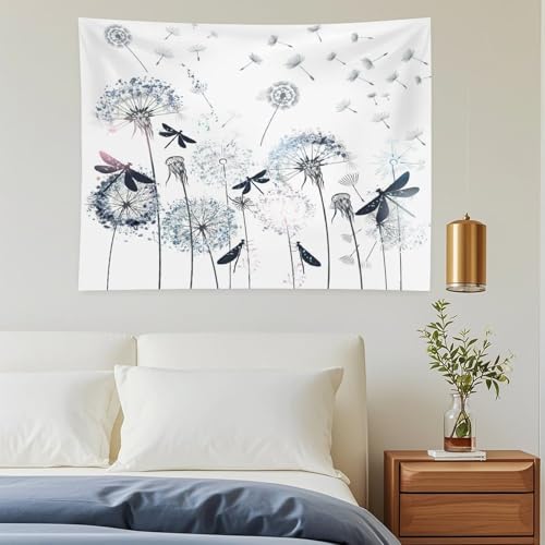 Kurtect Dandelion Tapestry,Rustic Dragonfly Teal Blue Floral Theme Pattern Print Tapestries for Living Room Party Beach Picnic Blankets Tablecloths Wall Decor, 40x60 in - color: Flower, size: 60"L x 40"W