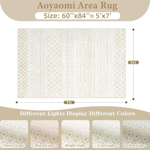Area Rug Living Room Rugs 5x7 - Large Soft Boho Geometric Rugs, Non-Slip Foldable Washable Area Rug Non Shedding Morden Indoor Floor Carpet for Living Bedroom Office Dining Room (Beige,5' x 7') - color: Beige, size: 5' X 7' (Rectangular)