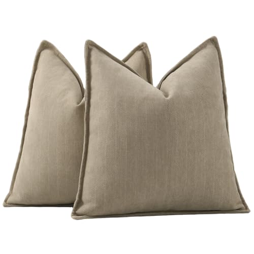 MADIZZ Textured Chenille Euro Sham Pillow Covers Pack of 2 Natural Soft Decorative Accent Pillowcases Boho Neutral Couch Throw Pillow for Bed Home Decor for Sofa Livingroom 26x26 inch Light Taupe - color: Light Taupe, size: 26" x 26" (Pack of 2)