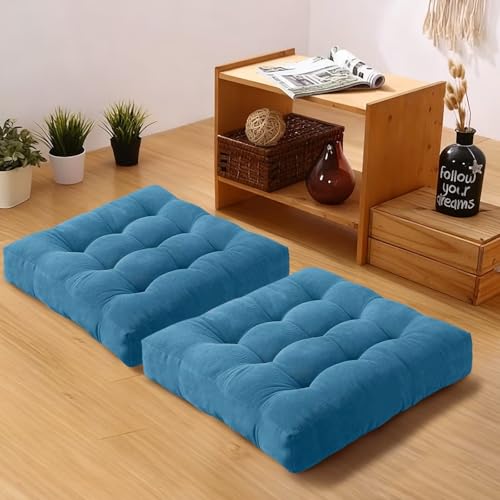 Floor Pillows Set Square Chair Cushion Pad Tufted Seat Cushions for Living Room Balconies Office Sky Blue 18x18in - color: Sky Blue, size: 18X18in