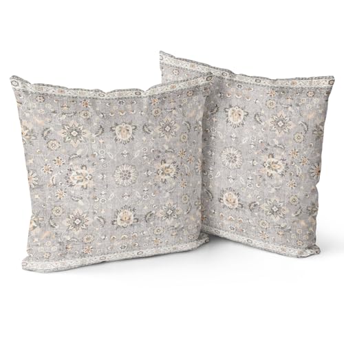 Snycler Boho Throw Pillow Covers Farmhouse Home Decor for Sofa Porch Patio Bed Room Outdoor，Set of 2，Bohemian Carpet Throw Pillows for Couch Decorative Pillow Cases，16x16inch,Grey - color: Floral-grey, size: 16" x 16" (Pack of 2)