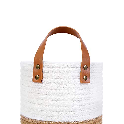 Hanging Basket - Wall Hanging Baskets for Organizing - Hanging Storage Woven Wall Basket - Small Wicker Wall Baskets for Wall Decor - Hanging Planter Baskets 6.3" x 7" (White and Brown) - color: White and Brown