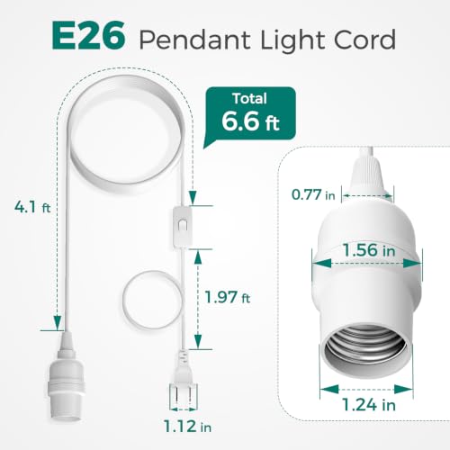 DiCUNO Hanging Lantern Extension Cord Cable, E26 Pendant Light Socket On Off Inline Cord Switch Control Lamp, Switch Close to Polarized Plug, 6.6 Feet (2M), White, 1-Pack - style: 6.6ft - White