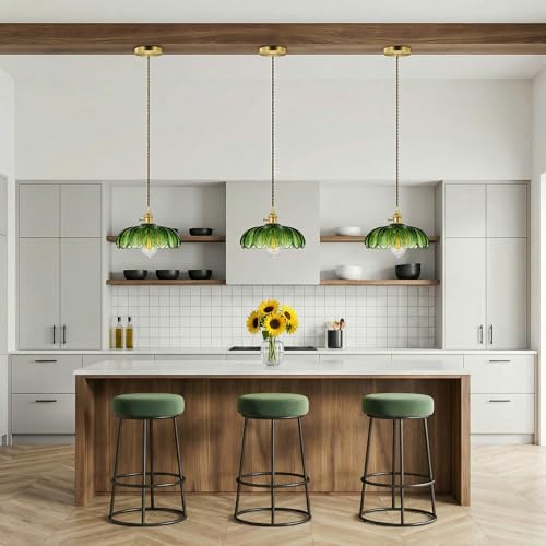 Hardwired Pendant Light Fixture, Hanging Light Fixture, Glass Shade Pendant Light with Rotary Switch, Modern Lamp for Kitchen Island, Bedroom, Dining Room, Living Room (Green, 6 Ft Cord) - color: Green, size: 6 ft