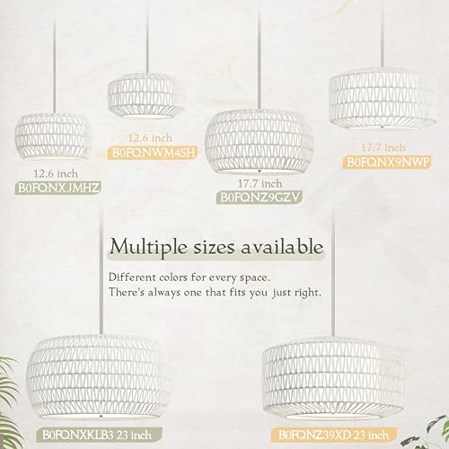 23 inch White 5 Light Rattan Light Fixture Woven Pendant Lights Rattan Farmhouse Chandeliers Fabric Shade Boho Chandelier for Dinning Room Kitchen - color: 23"-White-Prism