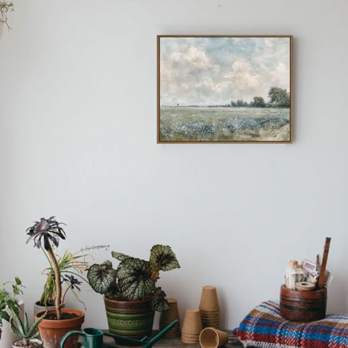 Framed Vintage Landscape Wall Art Vast Grassland Field Canvas Prints Nature Wilderness Scenery Pictures Wall Decor Rustic Wildflower Oil Painting Ready to Hang for Farmhouse Kitchen Decoration, 8"x10" - color: Vast Grassland Field, size: 10"L x 8"W