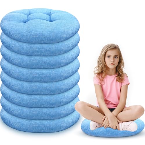 Fumete 8 Pcs 16 Inch Floor Cushions Pillow for Kids Bulk Classroom Round Flexible Seating Floor Cushions for Students Home Daycare School Reading Corner Yoga Meditation Picnic (Sky Blue) - color: Sky Blue