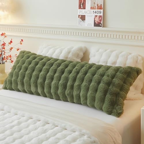LIFEREVO Fluffy Faux Rabbit Fur Body Pillow Cover, Cozy Moss Bubble Shaggy Plush Bed Body Pillowcase with Zipper Closure, Long 20"x54" Fuzzy Furry Pillow Case for Bedroom Home Decoration, Sage Green - color: Sage Green