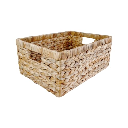Large Rectangular Handwoven Wicker Basket - Natural Water Hyacinth Storage Baskets with 2 Built-in Handles - Ideal for Towel, Blankets, and Home Organizer & Decor - 16.5"x13"x7.50" - Brown - size: 16.D5x13Wx7.5H