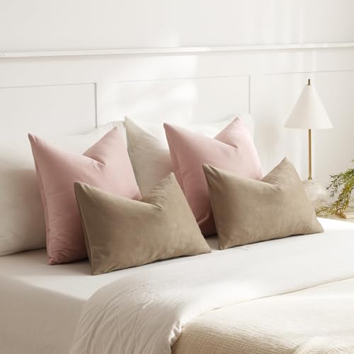 DEZENE Lumbar Pillow Covers 12x20 Taupe: Pack of 2 Cozy Soft Velvet Rectangular Modern Luxury Decorative Throw Pillow Cases for Sofa Couch Living Room Bed Home Decor - color: Cobblestone, size: 20" x 12" (Pack of 2)