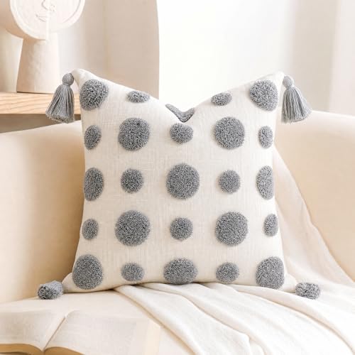 PANOD Super Soft Farmhouse Decorative Plush Throw Pillow Covers 22 x 22 Grey,Solid Pom pom Tufted with Tassels Modern Accent Boho Square Cushion Cover Pillow Case for Couch Sofa - color: Light Grey, size: 22" x 22" (Pack of 1)