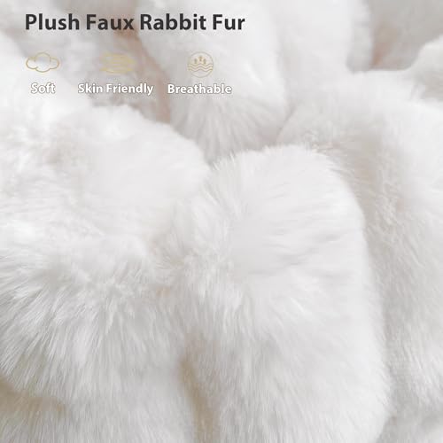 LIFEREVO Fluffy Faux Rabbit Fur Body Pillow Cover, Luxury Bubble Waffle Shaggy Plush Bed Body Pillowcase with Zipper Closure, Long 20"x54" Fuzzy Furry Pillow Case for Adults Kids Girls Teens, White - color: White