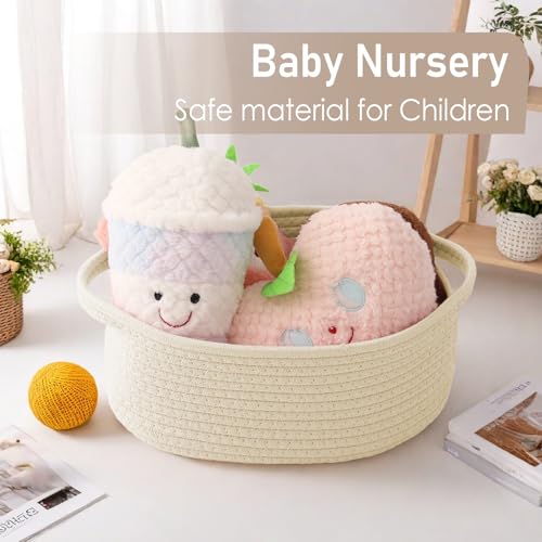 JMvicyroam Woven Basket,Small Rope Storage Bin with Handles & Ribbon Bag, Organizer for Shelves Closets,Gift Basket Empty for Birthday,Books,Dog Toys,Beige - color: Beige, size: 1 Pack
