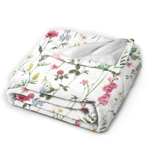 Watercolor Floral Throw Blanket Colorful Wildflower Blanket Botanical Plant Leaf Flower Bed Blankets Soft Warm Cozy Flannel Fleece Throw Blanket for Couch Sofa 40 X 50 Inch - color: Spring Wildflowers, size: 50"x40"