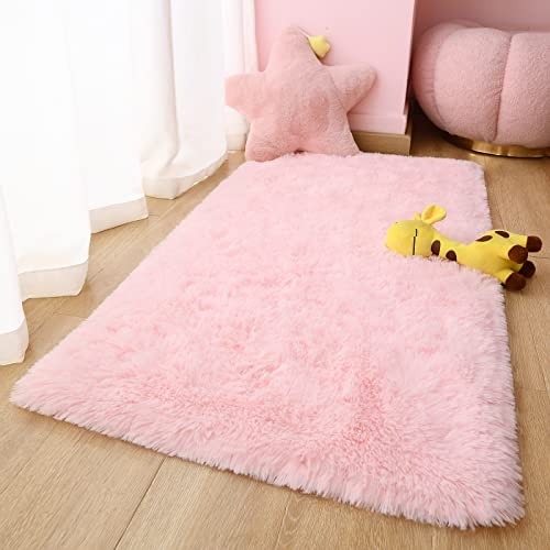 Chicrug Soft Runner Rug for Bedroom Living Room Plush Fluffy Rugs 2x4 Feet, Shag Furry Runner Rug Carpet Non Shedding for Nursery Children Kids Girls Room Home Decorative, Pink - color: Pink, size: 2' x 4' (Runner)