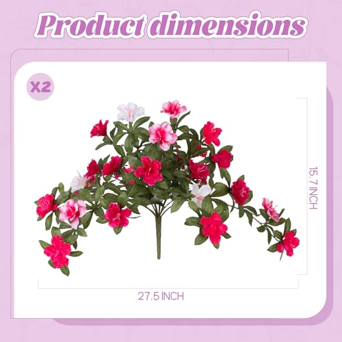 Ammyoo Artificial Fake Azalea Flowers for Outdoor Spring Decoration, Faux Silk Flower for Summer UV Resistant Look Real Plants for Garden Yard Porch Walkway Indoor Decor, 2PCS - color: Rose Pink White