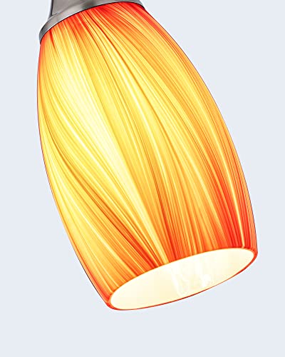 karyfine Art Glass Mini Pendant Lights for Kithen Island Blown Glass Pendant Lighting Shade with Brushed Nickel Finish 3Pack Hanging Pendant Light Kitchen Counter,Dining/Living Room Red Orange - color: Mixed Red Orange and Yellow -3Packs