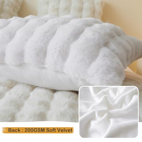LIFEREVO Fluffy Faux Rabbit Fur Body Pillow Cover, Luxury Bubble Waffle Shaggy Plush Bed Body Pillowcase with Zipper Closure, Long 20"x54" Fuzzy Furry Pillow Case for Adults Kids Girls Teens, White - color: White