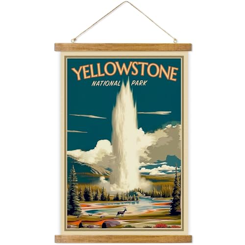 ABoby Vintage Yellowstone National Park Posters - Travel Posters Wall Art for Home, Office - Retro Style Wall Decor with Wood Frames - Ready to Hang - color: Yellowstone