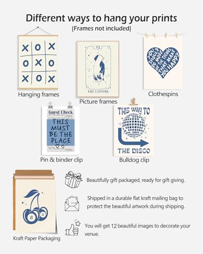 KBKBART 12pcs Blue Lucky Poster - Playing Card Wall Art, Poker Room Decor, Blue Trendy Wall Art, Funky Posters Aesthetic Pictures, Retro Ace Prints Queen of Hearts Decor for Bedroom (UNFRAMED) - color: Blue Lucky