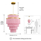 5-Tiered Pink Chandelier,3 Lights Boho Fringe Pendant Light Fixture,Tassle Chandelier for entryway,Dining Room,Baby Nursery,Gold and Pink - color: Pink-Pendant