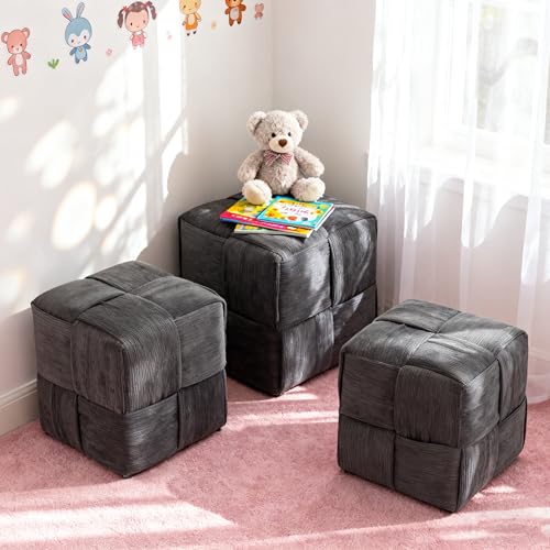 Pouf Ottoman Foot Rest Soft and Comfortable Square Ottoman Square Corduroy Woven Design Sofa Stool (Gray, 1) - color: Grey