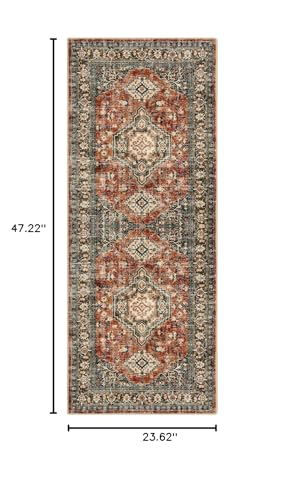 Lahome Oriental Small Area Rug, 2x4 Washable Entryway Rug Non-Slip Ultra-Thin Indoor Door Mat Distressed Throw Carpet for Kitchen Bedroom Eleanor, Brick Red - color: Brick Red, size: 2' x 4' (Rectangular)
