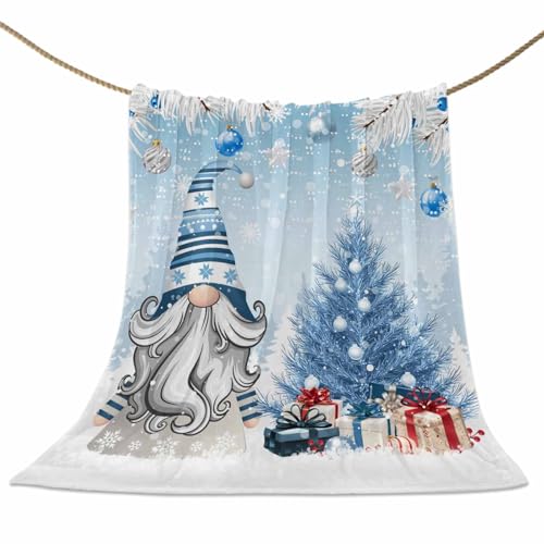 Christmas Gnome Throw Blankets, Winter Merry Christmas Tree Balls Soft Fleece Blanket Decorative for Home Sofa Couch Chair Living Bedroom,40x50 Inches, Blue - color: Christmas-lxm13081, size: 40x50 Inch