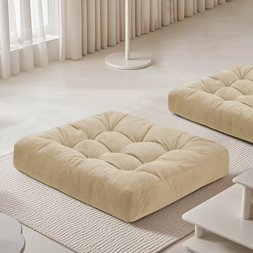 Meditation Floor Pillow 22×22 Inch 2 Pack Large Floor Cushions for Adults Square Tufted Corduroy Floor Pillows for Yoga Living Tatami Room Beige - color: Beige