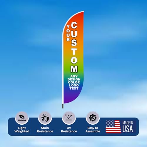 Custom Feather Flag by Dreamcontroller - Personalized Swooper Flag with Your Photo, Text or Logo | Optional Add-On Pole (8.2ft) and Crossbase | Made in USA | Fast Delivery | HD Print | 8.2x1.6ft - color: Feather Flag +/– Crossbase Kit Custom