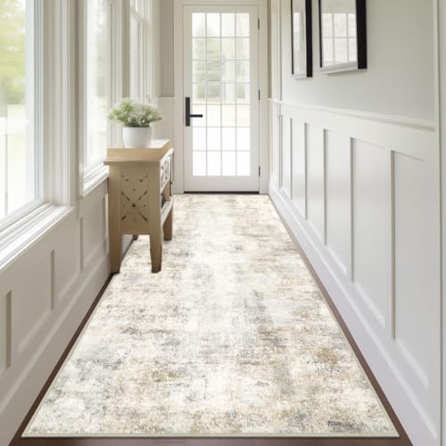 Capslpad 2.6x7 Light Beige Abstract Hallway Runner, Ultra Soft Fabric Washable Runner Rug, Non-Slip Rubber Backing, Stain Resistant Low Pile Runners for Hallways, Kitchen, Entryway, Bedroom, Laundry - color: Beige, size: 2'6" x 8' (Runner)