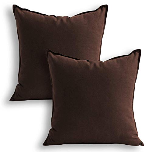 Jeanerlor Solid Cotton Linen Decoration Toss Throw Pillow Sham Cushion Case Special Pillow Cover Delicate Decorative Pillowcase for Bed/Chair/Couch, 18"x18"(45 x 45cm),2 Packs, Brown - color: Brown, size: 18" x 18" (Pack of 2)