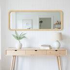 Large Rattan Mirror 20"x63" Rectangle Long Full Length Mirror Farmhouse Wicker Wooden Framed Full Body Floor Mirror Lean Against Wall for Bathroom Entryway Living Room Bedroom Fireplace Nature - size: 63"L x 20"W