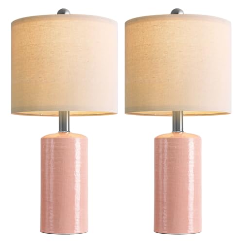 G-SAFAVA 20.5" Small Table Lamps for Living Room Lamp Set of 2 Ceramic Lamps for Bedroom Bedside Lamps Modern Boho Lamps for Night Stands Farmhouse Nightstand Lamp Side End Table Lamp, Pink - color: Pink