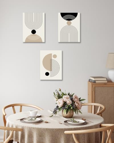 HesenDot Abstract Geometric Wall Art Set of 3, 30x40CM Minimalist Line Framed Canvas Prints, Boho Modern Neutral Beige Black Shapes Wall Decor for Living Room Bedroom Bathroom Office Home - color: Boho Line Wall Art-Framed, size: 16"L x 12"W