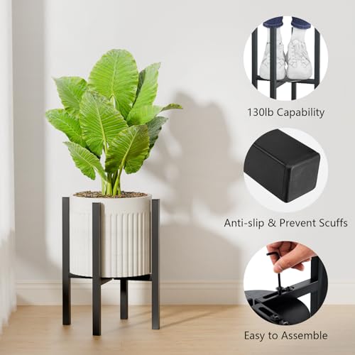 Linpla Adjustable Metal Plant Stand Indoor Outdoor - Fits 8 to 12 Inches Pots - Mid Century Modern Planter Stand Single Floor Flower Pot Holder Home Decor for Gardening Gifts