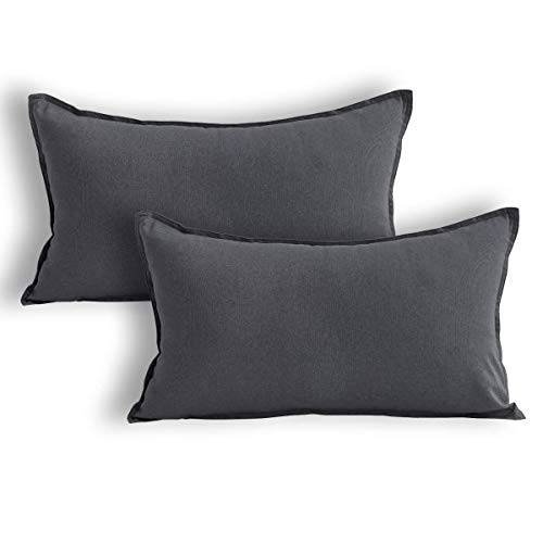 Jeanerlor Natural Cotton Linen Decorative Lumbar Throw Pillow Case Dark Grey Cushion Cover with Twin Needles Stitch on Edge,for Office/Coffee Shop 12"x20" 2 pack - color: Dark Grey, size: 20" x 12" (Pack of 2)