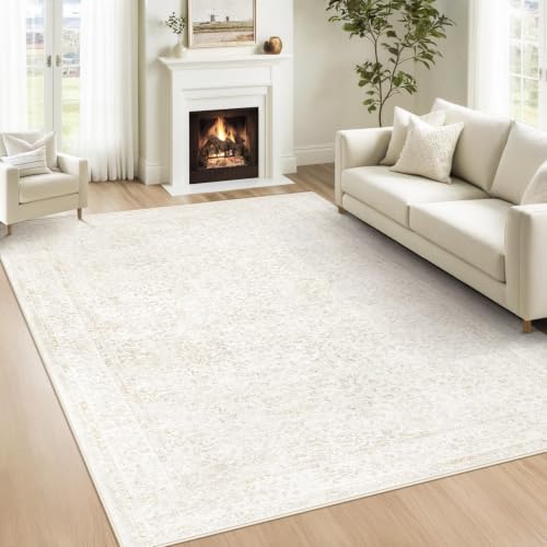 Bedroom Rug Washable Large Area Rugs Foldable Low Pile Print Non Slip Boho Patterned Rugs for Bedroom Living Room Dining Home Office (Floral Beige, 5'x7') - color: Floral Beige, size: 5' x 7' (Rectangular)