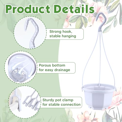 Roshtia 24 Pcs Hanging Plastic Planter Pot with Hook Flower Pots Baskets Hanging Nursery Planter Holder for Outdoor Indoor Plant Garden(Ceramic White,6 Inch) - color: Ceramic White, size: 6 Inch
